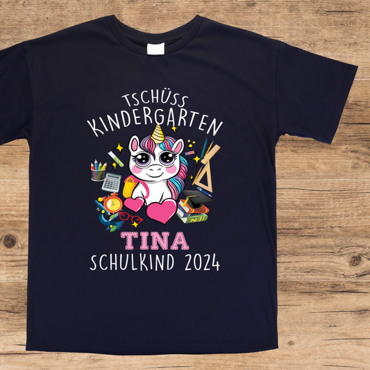 Unicorn Schulkind 2024 personalisiertes Kindershirt