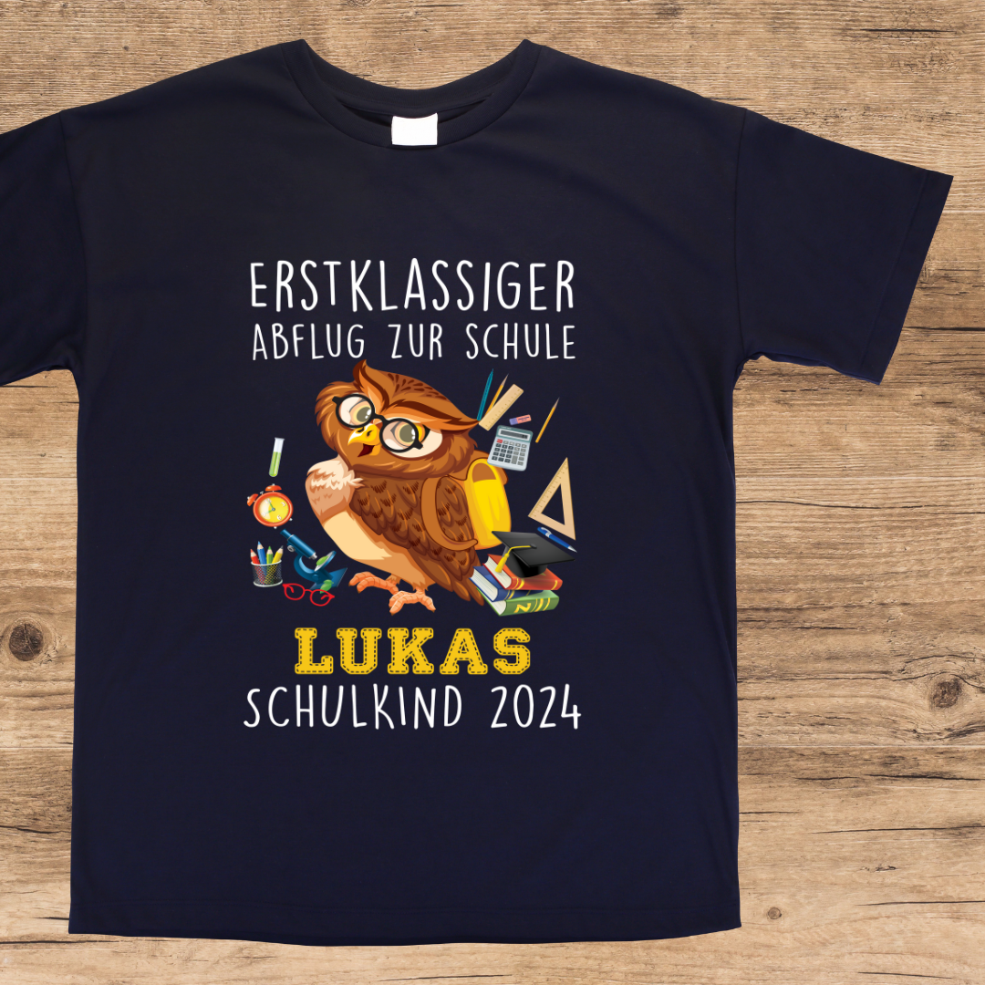 Kindershirt "Eule" Schulkind 2024, Datum und Name personalisierbar